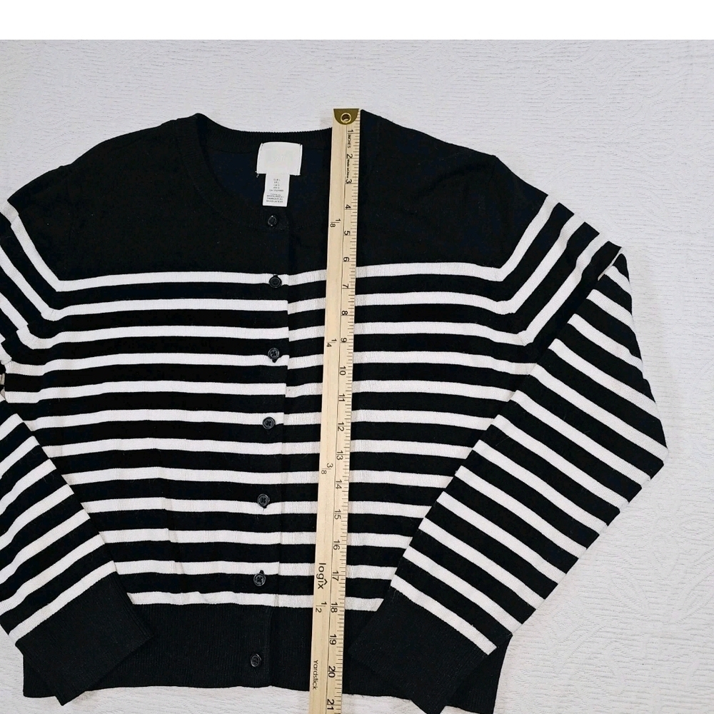 Cardigan Button Sweater Black White Stripe XL Nautical Preppy Classic Old Money - Picture 3 of 5